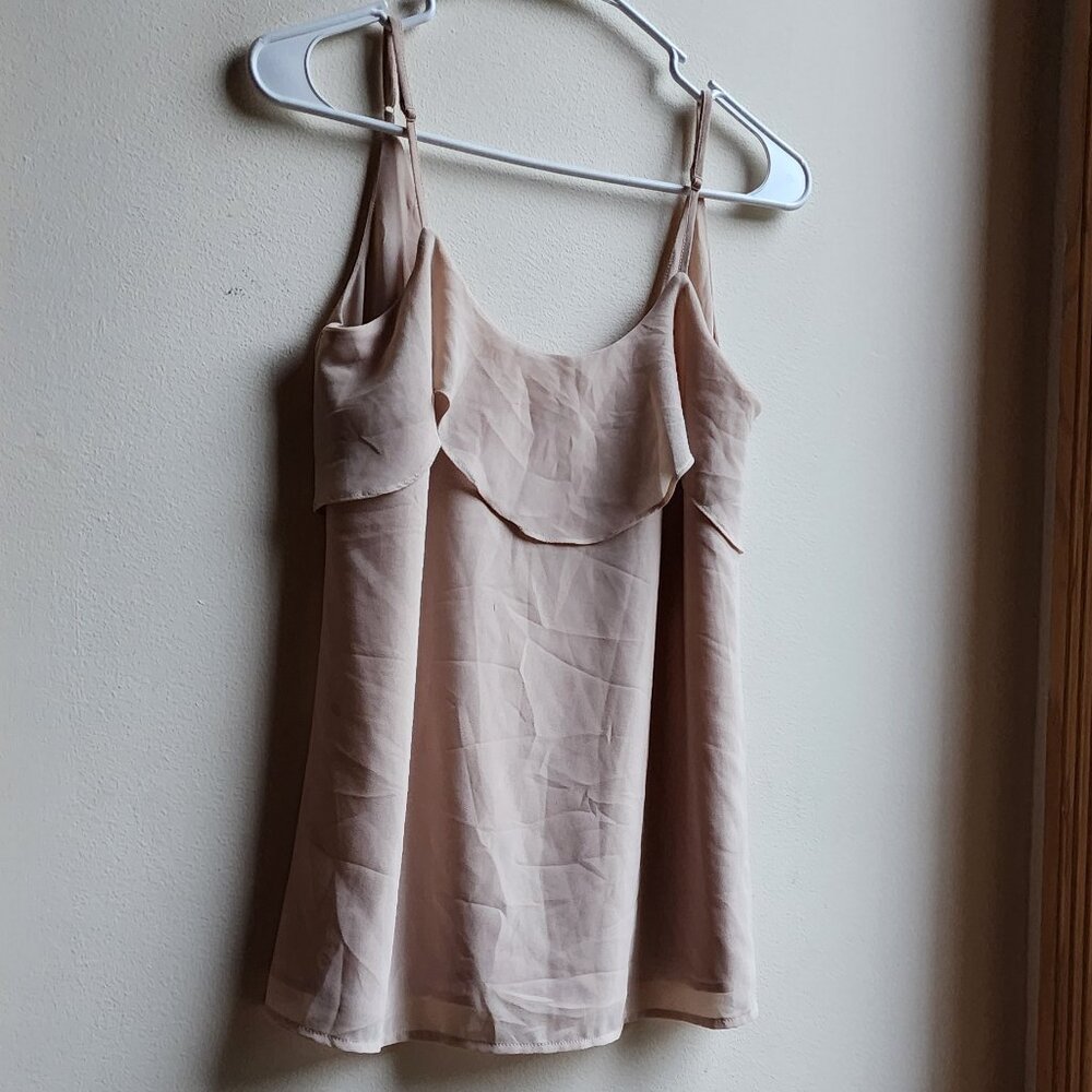 Naked Zebra Nude Ruffled Back Plunge Tank Top Size Small - Picture 2 of 16